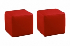 ensemble de 2 poufs carrés en cuir, rouge.